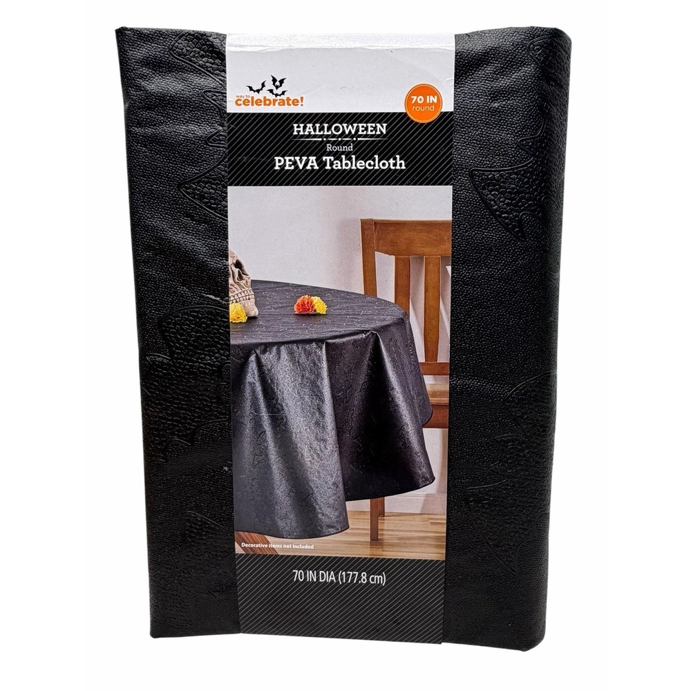 Halloween Bats Black Tablecloth 70" Round Peva Vinyl Party Tablecover New